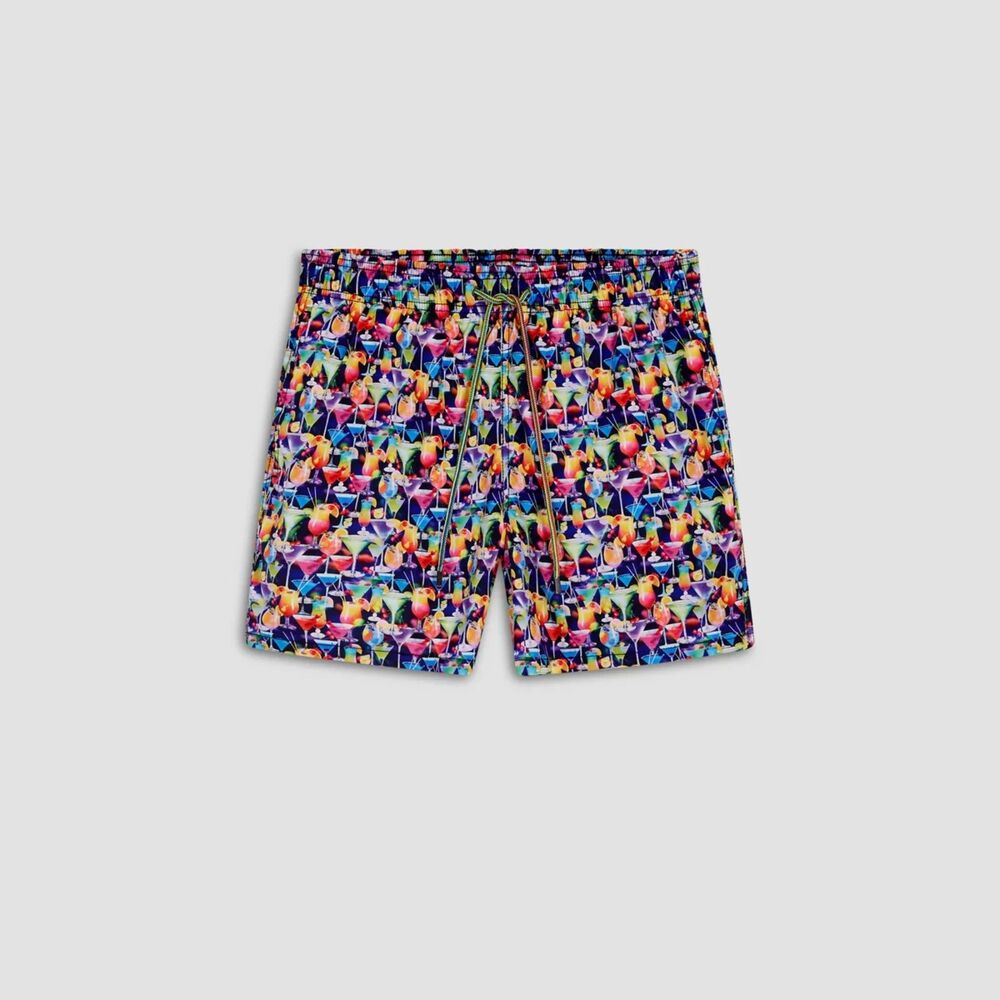 Bugatchi Max Cocktails Navy Swim Shorts Size XXL Men's Draw String Lined